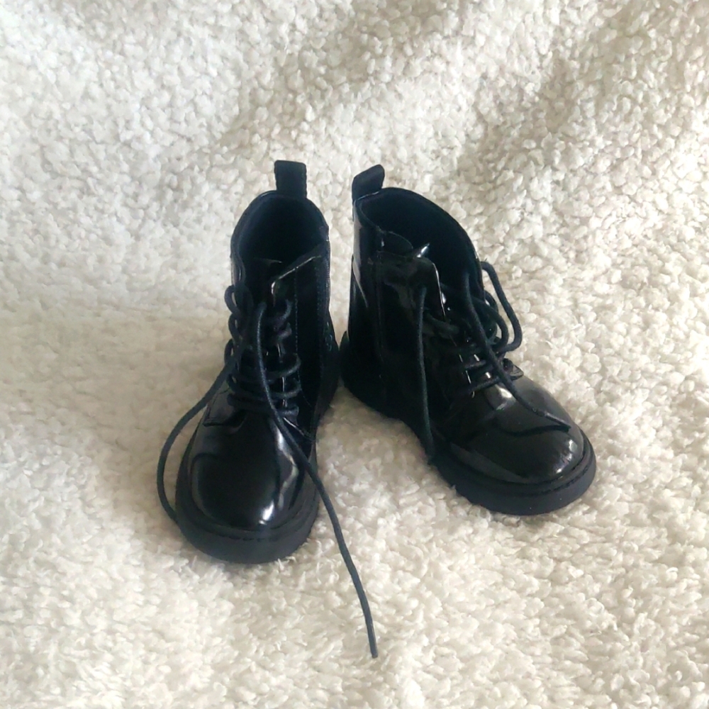 Zara Girls Black Lace-Up Ankle Boots Sz 24